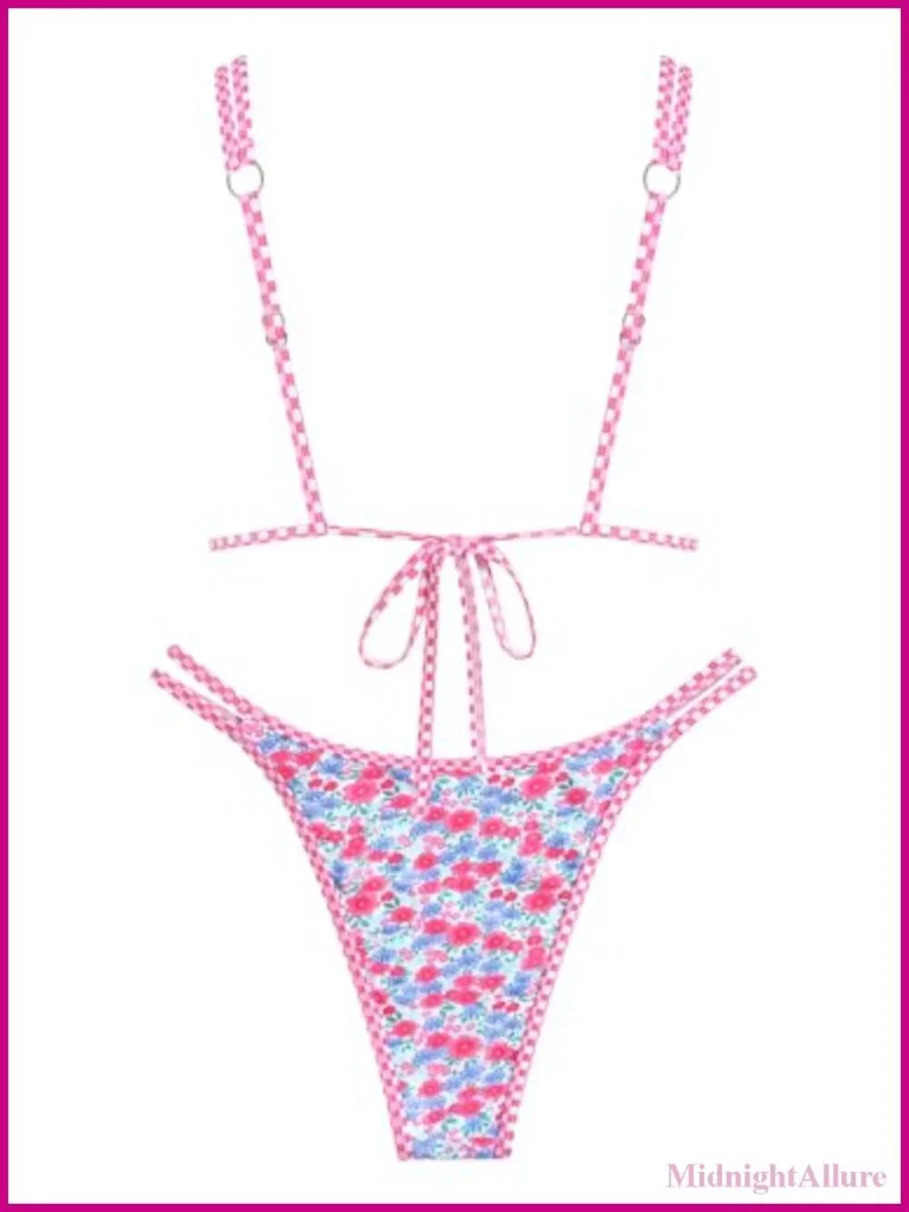 Women's Two Piece Triangle Bikini Set with Removable Pads High Cut Thong Bottoms